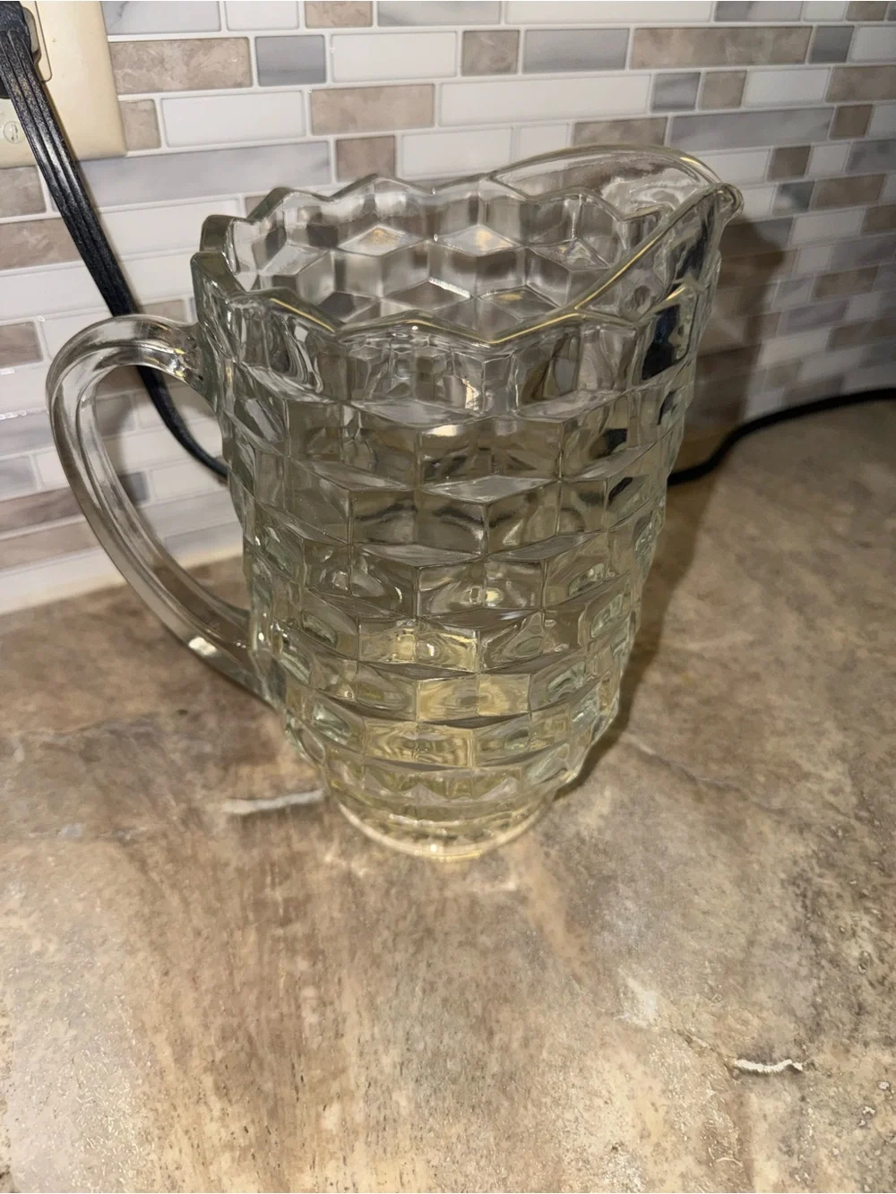 Vintage Indiana Glass Whitehall Clear Cubist Pitcher